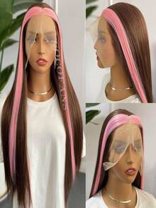 粉色挑染假发 棕色长款柔顺直发蕾丝前假发 合成蕾丝假发 自然发际线 日常佩戴 Cosplay假发 - 彩色 - 查看 12