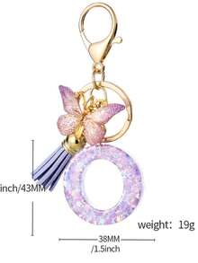 Cute Yarn Pom Pom Sequin Letter A-Z Resin Tassel Keychain, Wallet & Handbag Charm, Chain Backpack Pendant, Car Hanging Ornament, Girl Gift, School & Car Accessories, Gothic Y2K - Purple - View 6