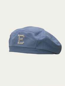 1 chiếc mũ beret chữ cái A-Z đính ngọc trai cho bé gái, kiểu xương cá, có chun co giãn, phụ kiện dễ thương, mũ thời trang cho trẻ em, mũ đội hàng ngày, mũ thường ngày. - Màu xanh da trời - Xem 10