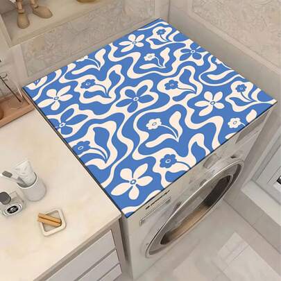 1pc Klein Blue Floral Protective Pad - Scratch-Resistant, Moisture-Absorbing, Durable Washing Machine And Refrigerator Protective Pad, Suitable For Laundry Room, Kitchen Countertop, Dishwasher , Easy-To-Clean Surface, Fits Washing Machine, Modern Home Decor Design, Prevents Scratches And Spills