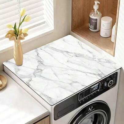 1pc Marble Print Washing Machine Dust Cover, Absorbent Washing Machine Mat, Decorative Pad For Laundry Room, Kitchen, Bathroom Countertop