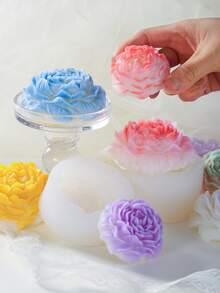 1件/2件/4件3D牡丹花蜡烛硅胶模具，手工皂，玫瑰蛋糕装饰烘焙工具 - 無色 - 查看 5