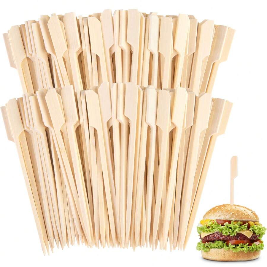 SHINDEL 400PCS Bamboo Skewers, Cocktail Picks For Drinks, 4.7 Inch Wooden Skewers For Appetizers, Sandwich, Fruit, Kababs, Sausage, Barbecue, Snacks, Natural Bamboo Sticks For Party, Charcuterie Boards