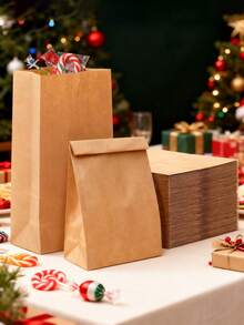 10/25/50个装牛皮纸防油食品袋，一次性汉堡三明治包装纸袋，烘焙零食外卖袋，迷你牛皮纸袋，耐用棕色纸袋，小型饼干派派对礼品袋 - 彩色 - 查看 3