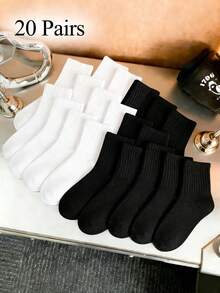 1/6/10/20 Pasang Kaos Kaki Pendek Olahraga Unisex Motif Putih untuk Wanita dan Pria, Hadiah Liburan Musim Semi/Panas - MultiWarna - View 11