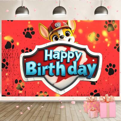 红色背景主题派对背景幕布，适用于生日派对主题墙面装饰、摄影背景、狗狗主题墙面装饰，是庆祝活动、室内装饰和展示道具的理想之选。