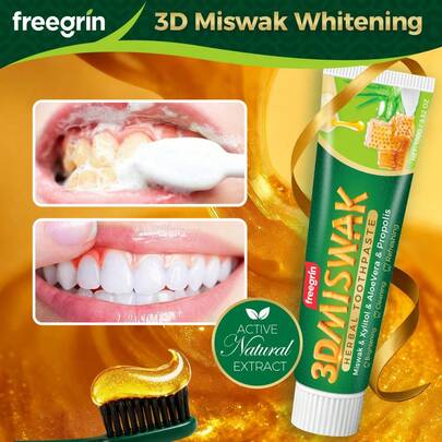 FREEGRIN Shiny 3D Miswak Toothpaste, Natural Toothpaste For Oral And Gum Health, Bright Sweet Honey Flavored Toothpaste For Girls, Contains Miswak Extract, Special Gift