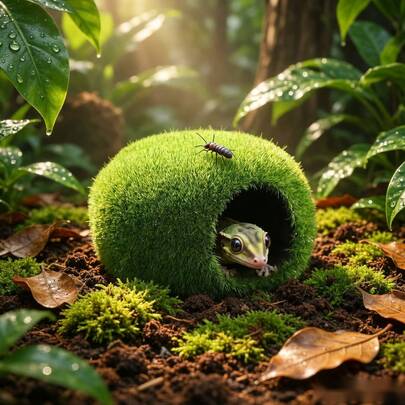 1 chiếc hang đá rêu nhân tạo bằng nhựa - Hang trú ẩn cho bò sát và trang trí bể cá, thích hợp cho rồng râu, tắc kè, rắn, thằn lằn, ếch và cá nhỏ, lý tưởng để trang trí bể cá, đồ dùng cho bò sát, đồ dùng cho rồng râu, phụ kiện cho rồng râu, phụ kiện cho bò sát, đồ dùng cho tắc kè, đồ dùng cho bể cá, bể cá cảnh, đồ dùng cho cá Betta, bể cá, đồ dùng cho cá