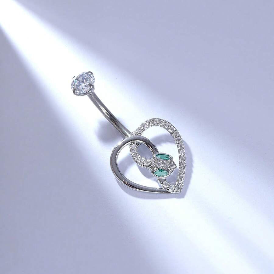 1件装 G23 钛金时尚蛇心形肚脐环（女士款） - 銀色 - 查看 1