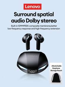 Lenovo XT53 Bluetooth Earphone With Carrying Case, Semi-In-Ear Design, Esports Gaming Mode, Low Latency, Waterproof, Sports Running, High-Quality Audio, Microphone, LED Display Battery Level, Long Lasting Wireless Earbuds Compatible With Smartphones, Tablets, Laptops - XT53 Black + Storage Bag - View 12