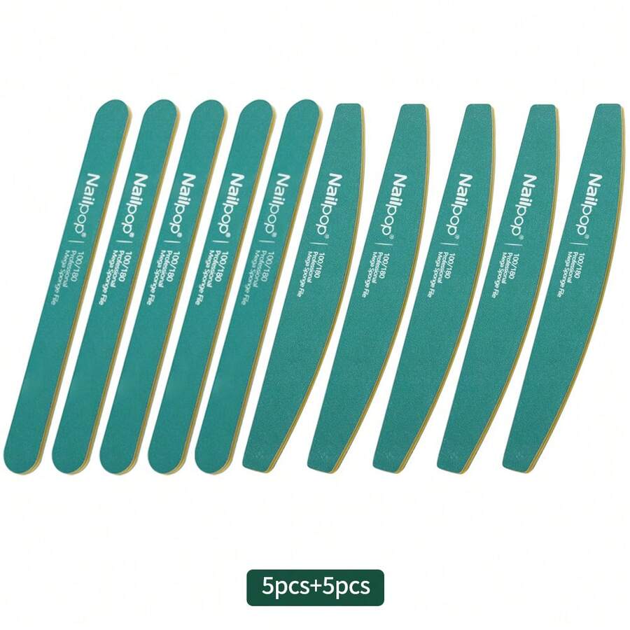 5PCS+5PCS 2in1 Professional Nail Files 100/180 Grit Halfmoon Polishing Grinding Manicure Pedicure At Home Nail Buffers For DIY - Multicolor - View 1