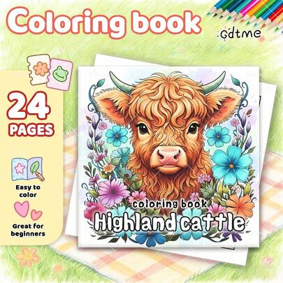 GDTME HIGHLAND CATTLE: Bold-Easy Patterns Coloring Book For Adults And Children Cute Drawing Book Perfect Gift For Easter, Mother's Day, Christmas Party, Halloween And Birthday- Cute Scene Colouring For Relaxing : Suitable For Friends Who Love Coloring And Back To School(Cozy Space Coloring)