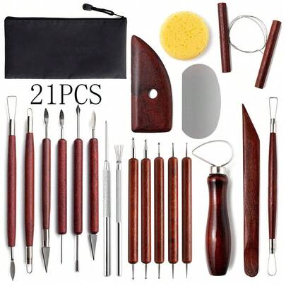 Bộ dụng cụ nghệ thuật gốm sứ 21 món, dụng cụ nặn đất sét thủ công DIY, bút chấm tạo hình đá và bùn.