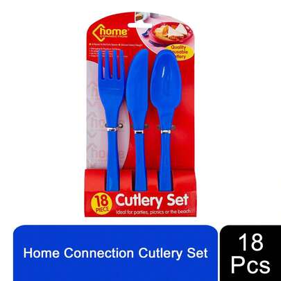 Haven 18 Piece Blue Plastic Cutlery Set Reusable Knife, Fork & Spoon Set For Parties, Picnics & Beach Dining, Lightweight Outdoor Picnic Tableware