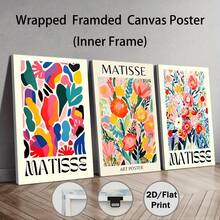 三联充满活力的“马蒂斯”花卉帆布艺术画套装 - 现代墙面装饰，松木画框，适用于客厅、卧室、厨房、家庭办公室 - 色彩缤纷的抽象海报，是咖啡馆、酒吧、宿舍、墙面装饰、客厅的理想之选 - 彩色 - 查看 11