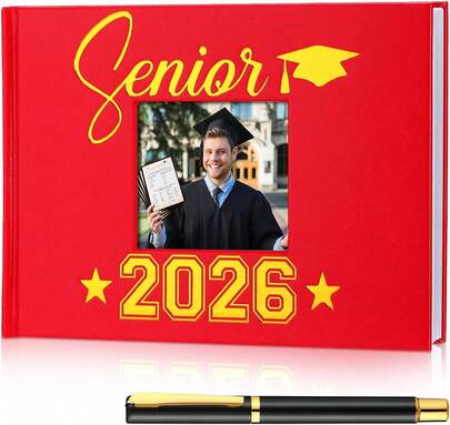 Graduation Guest Book With Pen Class Of 2026 Memory Scrapbook 6x8 Inch Red