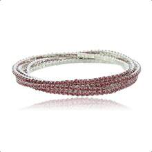 Women's Semi-Jewelry Set, 925 Sterling Silver Plated, Kit Of 5 Elastic Bracelets With Sparkling Rhinestones, Silver Finish - 淺粉色 - 查看 2