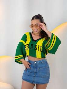 Knit Blouse Brazil Core World Cup - 綠色 - 查看 7