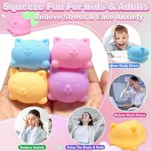 Maltose Cool Cat - Sensory Squeeze Toy - Stress Relief Toy, Gift Box Filler, Birthday Gift, Treasure Chest Toy, Classroom Prize, Christmas Stocking Filler, Boy Girl Gift, Cute Party Favor - Random Color (1/2/4pcs) - Macaron Colors - View 4