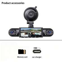 3-Channel Dashcam, High-Definition 1080P Recording In-Car DVR Camera, 170° Wide-Angle Lens, Night Vision, Compact In-Car Dashcam, 24-Hour Parking Monitoring, Loop Recording, G Sensor, Optional Memory Card. - 3 lentes más tarjeta de memoria - Ver 7