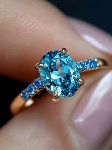 1 chiếc nhẫn đá Cubic Zirconia màu xanh dương lấp lánh dành cho nữ, thích hợp làm quà tặng đám cưới, lễ đính hôn, tiệc tùng hoặc ngày Valentine. - Vàng - Xem 10