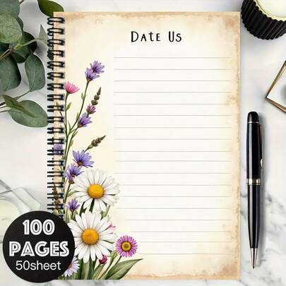 دفتر ملاحظات حلزوني بطبعات زهرية عتيقة 100 صفحة، غلاف رجعي أنيق، ورق سميك، مناسب للعمل والدراسة والمذكرات اليومية وهدايا التخرج والأعياد، مذكرة عملية وفاخرة