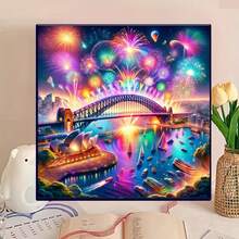 5D Diamond Painting "Happy New Year" - Seascape With Bridge, Boat, And Fireworks, New Year Wall Art Design, DIY Handmade Gift, Suitable For Enthusiasts, Frameless Creative Diamond Painting - round diamond - View 3