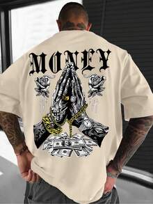 Áo thun ngắn tay nam Zrgoth kiểu dáng thường ngày, đa năng, đơn giản, in họa tiết tiền. - Màu be - Xem 2