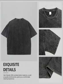 Men's Vintage Wash Tee - Half-Life Logo Print Casual Daily Wear - Vintage T-Shirts - Graphic T-Shirts - Graphic Tees Men's Clothes - Crew Neck Short-Sleeved Shirts, Summer Street Style Outfits - Men's Gifts - 黑色 - 查看 6