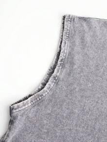 Men's Casual Crew Neck Sleeveless Washed Vest, Made Of 100% Cotton, Perfect For Summer Vacations.  Features A Stylish Print And Y2K Street Style. - 灰色 - 查看 3