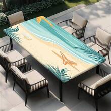 1pc Water-Resistant Outdoor Tablecloth With Elastic Edge - Ideal For Camping, Picnics And Garden Parties - Polyester Fabric With Gold Painting Sunflower Grass Tree Leaf Pattern Print, Suitable For Party And Outdoor Decor, Dining Table Decoration, Outdoor Decor, Decorations, Daily Decor - B - View 14