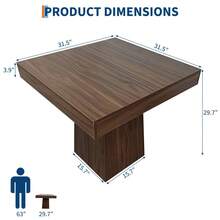 Meiyiu Small Square Dining Table For 4 People, 31.5'' Wood Kitchen Table With Pedestal Base, Modern Farmhouse Furniture For Dining Room, Living Room And Kitchen - Coffee Brown - View 3