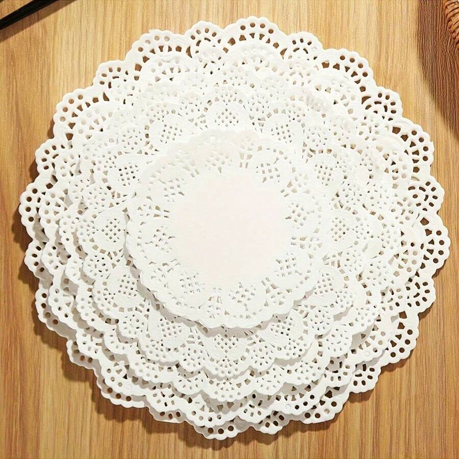 50pcs Round White Paper Doilies, Lace Baking Cups, Suitable For Crafts, Tableware Decor, Party, Wedding, Cakes, Desserts, Baking, Grilling, Fried Foods - White - View 1