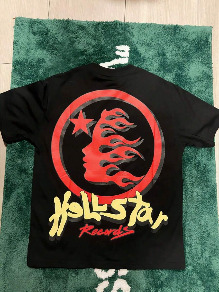 Hellstars Faith To Paradise Portrait Y2K Graphic T-Shirt,220g 100% Cotton,Round Neck Short Sleeve,Black Streetwear Essential For Summer Going Out,Unisex Style - 黑色 - 查看 1