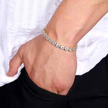 MDFUN Tennis Bracelet For Men 1 Row 18K Yellow Gold Plated 5mm Round Cubic Zirconia Bracelets 6.5-8.5 Inch - Gold - View 4