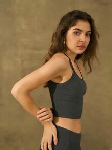 ZULIZ KYRLSSU Women's Dark Gray Textured Sports Bra, Fitted Yoga Fitness Tank Top - Dark Grey - View 4