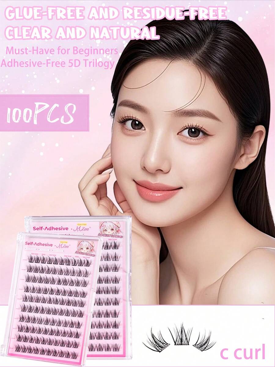100pcs/Pack 5D Lash Extension Clusters, Glue-Free Self-Adhesive Fake Eyelashes, No Glue Needed For Beginners, Easily Enlarges Eyes, Ready To Use