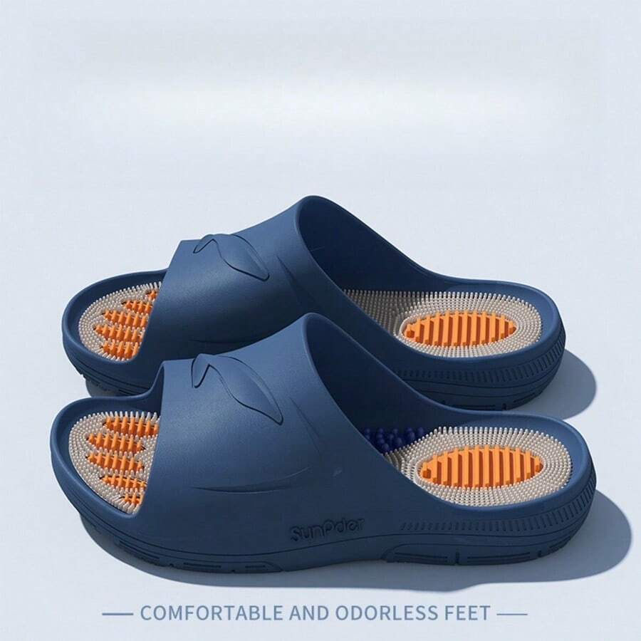 Particle Massage Cool Slippers For Men And Women In Summer Indoor Home Anti Slip Slippers - Pure Color Simple Casual Slippers - 藍色 - 查看 1