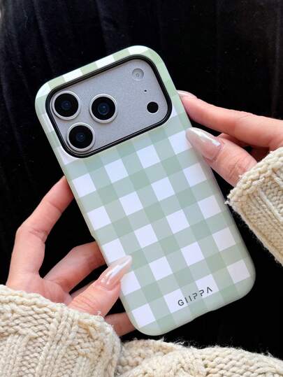 GIIPPA 1 Piece Mint Green And White Checkered Design Phone 17 Pro Max Case, Suitable For Phone 16 Pro Max, 15 Pro Max, 14 Pro Max, Korean Stylish And Interesting Phone Case, Compatible With 11/12/13/14/15/16 Pro Max Plus, Elegant Design Suitable For Both Men And Women, Ideal Gift For Girlfriend On Christmas, Valentine's Day, Easter, Wedding Season And Birthday