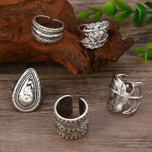 3/5/6/8pcs/Set Bohemian Vintage Exaggerated Ring Set, Random Style Assortment - Antique Silver - View 8