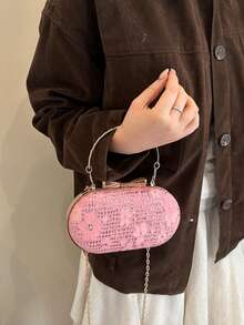 2026新款蝴蝶结锁扣手拿包，优雅链条单肩包，独特质感派对手提包 - 粉色 - 查看 5