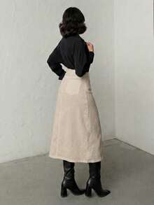 Gonna aderente elegante e alla moda con spacco alto e colore unito - Beige - Visualizzare 4