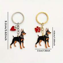 1个创意可爱锌合金卡通杜宾犬钥匙扣吊坠，时尚宠物狗包挂饰，个性化派对小礼物 - 彩色 - 查看 6