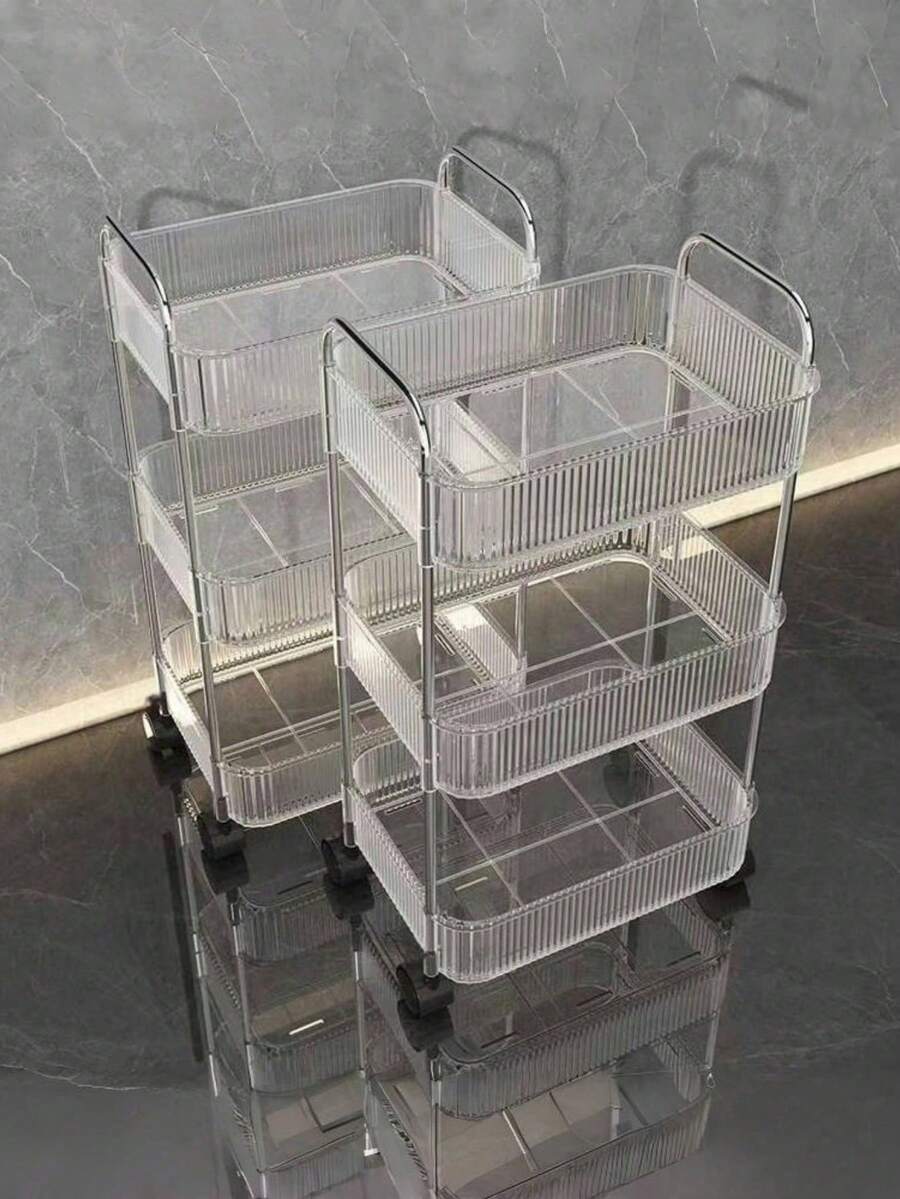 1pc Acrylic Storage Organizer, Suitable For Bathroom, Kitchen And Living Room | Transparent Multi-Layer Tissue Box With 360° Rotating Design
