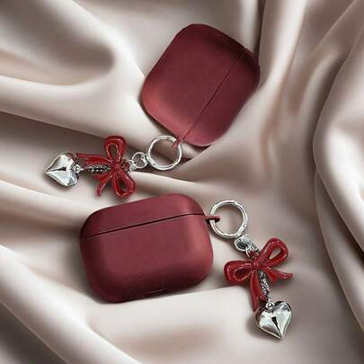 Burgundy Matte Protective Case With Silver Heart Pattern Designed Compatible With Apple , To Prevent Scratches And Impacts