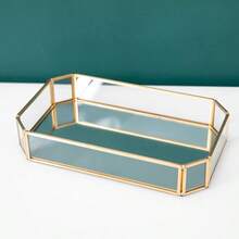 Gold Rectangular Glass Mirror Jewelry And Perfume Tray - Gorgeous Metal Decorative Tray For Dresser And Dresser - Vàng - Xem 6