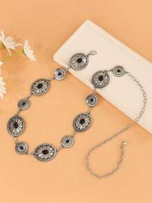 Hollow Out Bohemian Style Adjustable Metal Waist Chain, Fashion Women Waist Belt With Geometric Pattern Metal Decor, Suitable Party, Wedding, Spring/ Summer/Autumn/Winter Summer School Fall, Autumn, Halloween DMIP - 銀色 - 查看 13