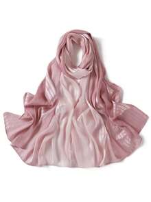 1pc Women's Elegant Textured Satin Patchwork Pleated Soft Ombre Hijab - Multicolor - View 5