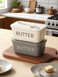 1pc Plastic Butter Dish With Butter Knife And Lid, Butter Storage Container For Kitchen Baking And Gifting, Sealed Butter Holder To Cover Countertop Or Refrigerator, Dishwasher - Nhiều màu - Xem 3