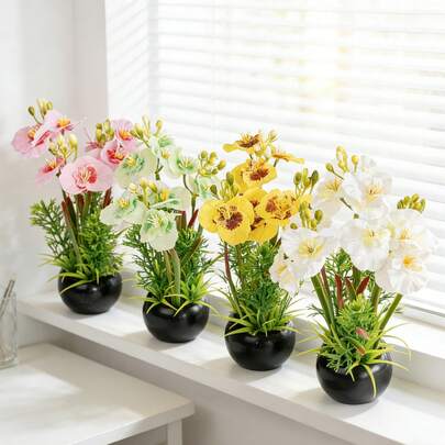 White Orchids Artificial Flowers Fake Orchid In Pot Phalaenopsis Flower Large Faux Orchid Plant Real Looking Fake Flowers Table Decor For Living Room Centerpieces Indoor Bathroom Plants